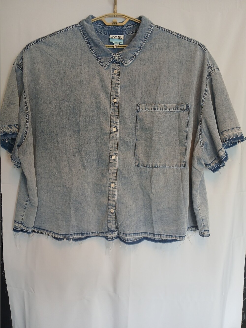 Blue Relaxed Light Wash Denim Button Down Shirt 3X